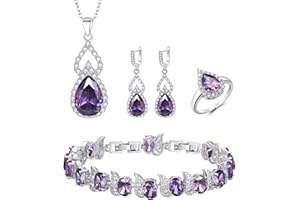 Mayfox Bridal Cubic Zirconia Open Ring Bracelet Necklace Dangle Earrings Set, Waterdrop Oval Birthstone Wedding Jewelry Set for Bride, Valentine's Day/Mother's Day/Thanksgiving/Christmas/Birthday Gifts for Girlfriend/Lady/Wife/Mother