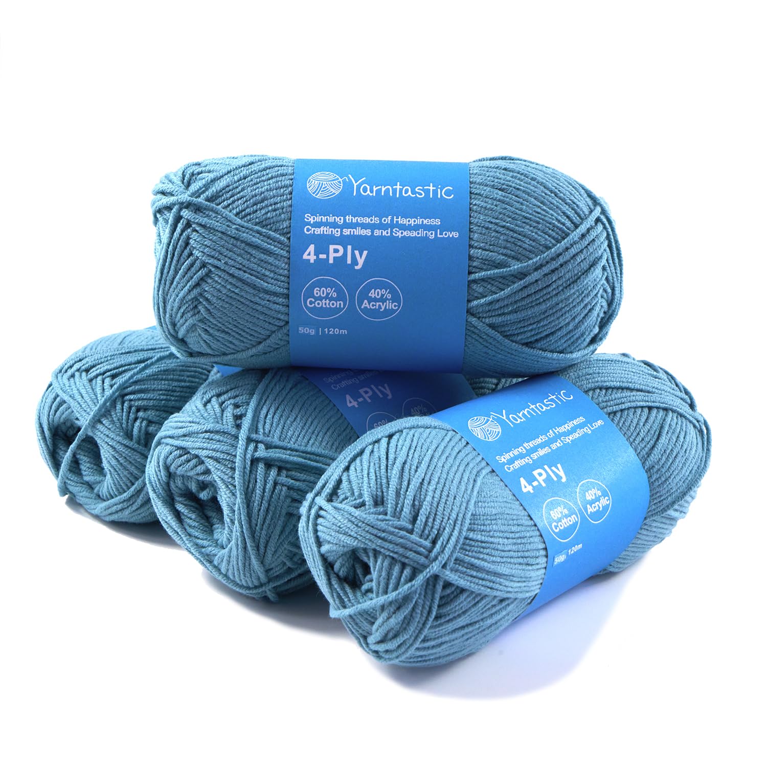 Yarntastic 50g x 4 Balls in a Pack, 4 Ply Yarn, 16 Wraps per inch (About 2.5cm), 60% Cotton 40% Acrylic Blended, 43 Colour Choices; for Knitting, Crochet, Amigurumi, Baby Blanket, Clothing and Others
