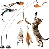 Maiguangta Interactive Bird Simulation Cat Toy Set | Cat Wand Toys,Includes 2 Self-Holding Suction Cup Bases and 6 Detachable Replacement Feather Toys