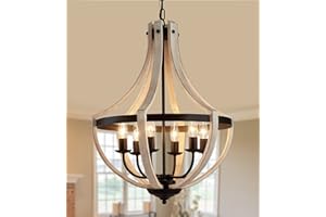 MEIXISUE Farmhouse 6-Lights White Birch+Black Antique Metal Chandeliers Pendant Light Fixtures for Hallway Foyer Living Room Dining Room Kitchen UL Listed