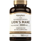 Piping Rock Lions Mane Supplement | 180 Softgel Capsules | Mushroom Fruiting Body Extract | Traditional Herbal Formula | Non-GMO &amp; Gluten Free