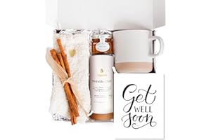 UNBOXME GIFTS Unboxme Get Well Soon Comforting Gift Basket for Women - Soothing Self Care Box with Fluffy Socks, Ceramic Mug, Chai Tea, Honey & Cinnamon for Mom, Sister, Friends and Coworkers