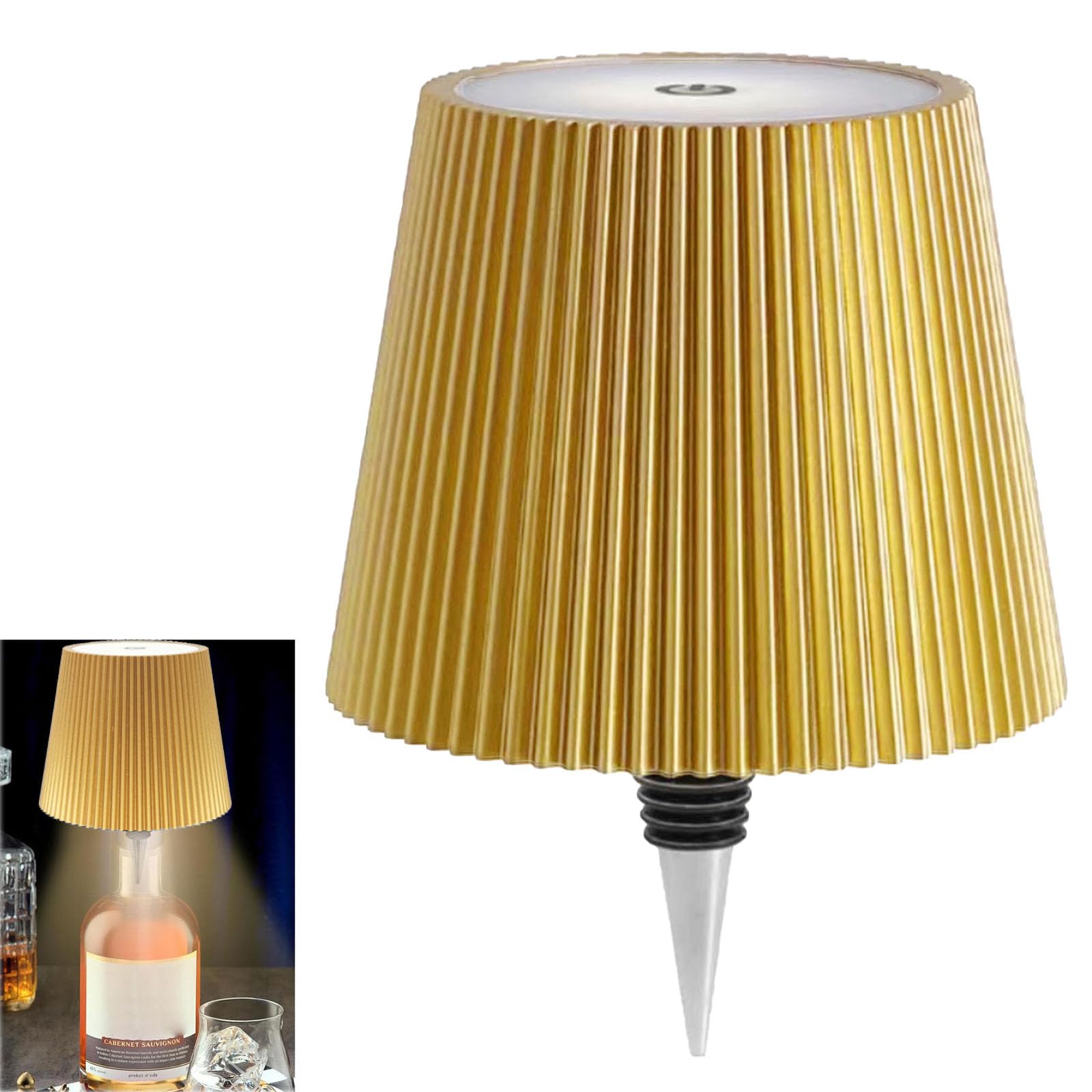 AIMARS Wireless Bottle Lamp, LED Wine Bottle Lamp, Rechargeable Touch Control Wireless Bottle Lampshade with 3 Color Temperatures, for Bedroom, Restaurant, Bar (Gold, 1-Pack) — image 1