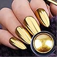 Holographic Mirror Gold Nail Chrome Powder Effect Metallic Dust Sequins UV Gel Gold Chrome Nail Powder Pigment for Nail Art Decoration, Gold Chrome Powder for Nails