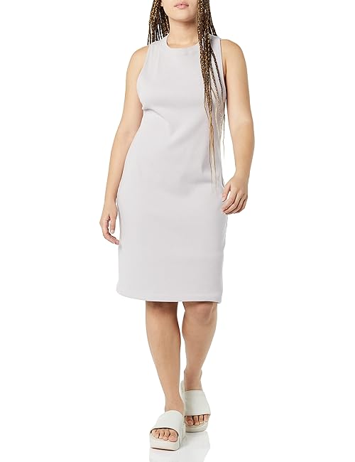 rare/self All-Gender Racerback Ribbed Midi Dress, Pearl Grey, 5