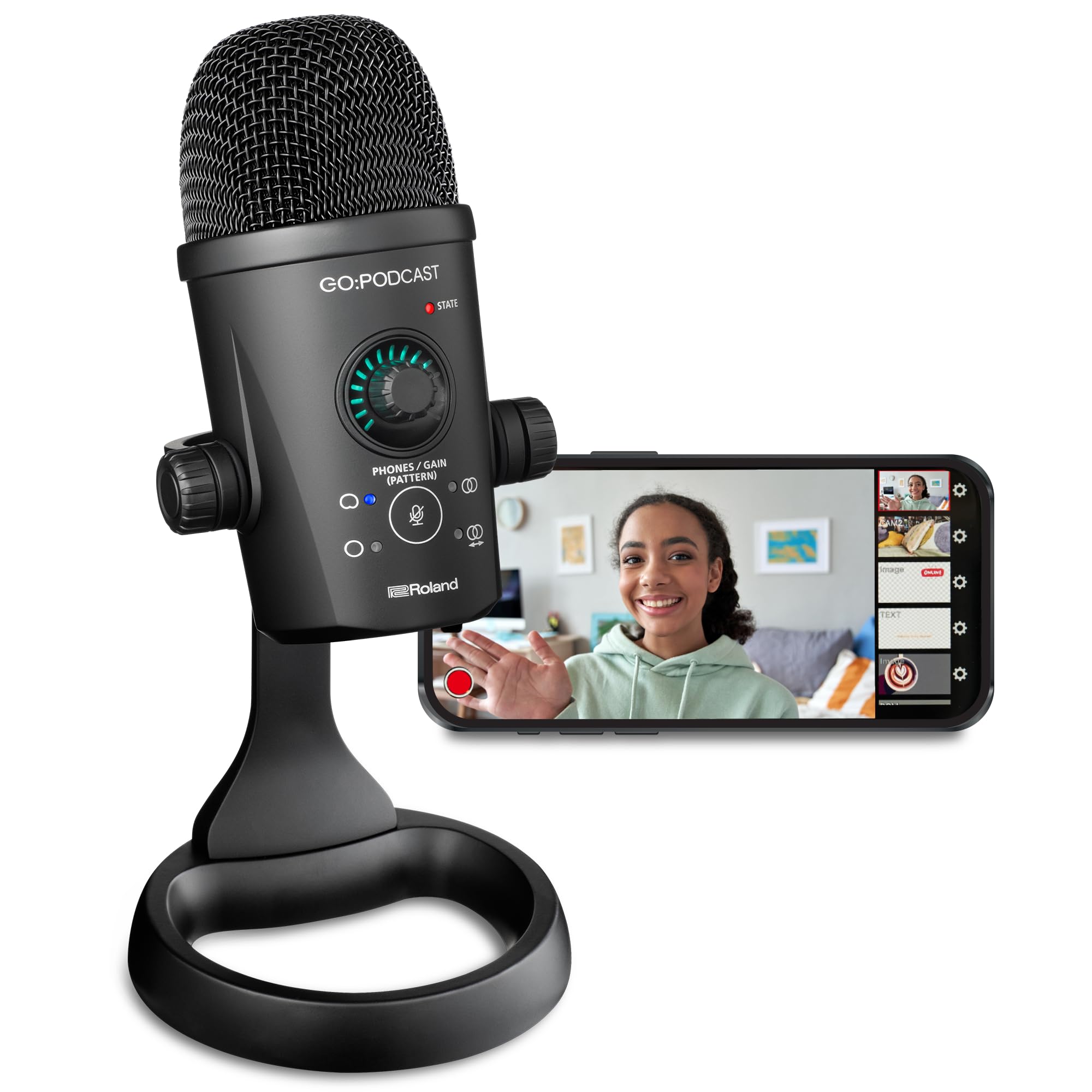 ROLAND GO:PODCAST Video Podcasting Studio for Smartphones | Easy-To-Use Livestreaming System for Podcasters, Vloggers & More | Intuitive Video App | USB Microphone | Four Polar Patterns