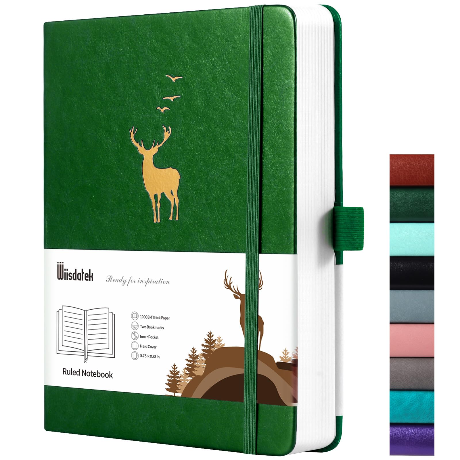 Wiisdatek Lined Journal Notebook - A5 Note Book 312 Numbered Pages Hardcover Thick Notepad, 100gsm Thick Notepad for Women Men Work Office School,14.5 x 21cm -Dark Green