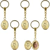 Auiurrer 5 Pcs Locket Keychains Brass Oval Flower Pictures Photo Locket Keychain Pendants for Bag Purse Gold