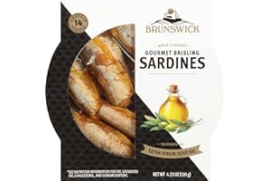 Brunswick Wild Caught Gourmet Brisling Sardines in Extra Virgin Olive Oil, 4.23 oz Can - Wild Caught Sardines - 14g Protein per Serving - Gluten Free, Keto Friendly