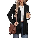 Bettysays Women's Long Sleeve Open Front Cardigan Casual Loose Lightweight Cardigans with Pockets