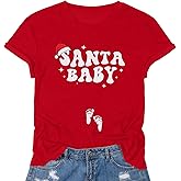 FASHGL Christmas Pregnancy Shirt Women Funny Maternity Christmas T-Shirt Cute Xmas Pregnancy Announcement Tee Tops