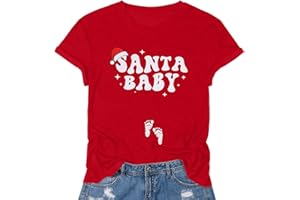 FASHGL Christmas Pregnancy Shirt Women Funny Maternity Christmas T-Shirt Cute Xmas Pregnancy Announcement Tee Tops
