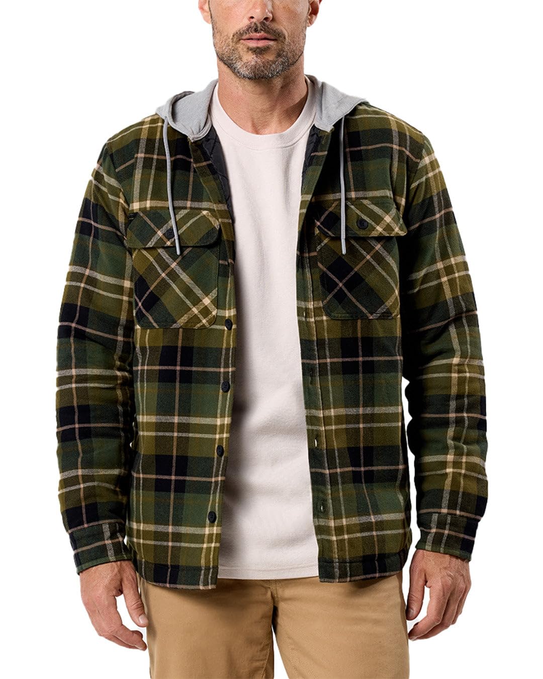 Photo 1 of ***SIMILAR PRODUCT*** INTO THE AM Ridgeview Flannel Jacket for Men Plaid Hooded Quilt Lining Insulated Shirt Jacket Coat (Olive Multi Plaid, XL