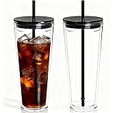 Alohastarttg 24oz Tumbler with Lid and Straw, Leak Proof and Double Wall Insulated Reusable Plastic Cups,Travel Reusable Iced Coffee Cup (2, Black)