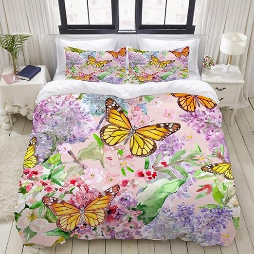 Wincan Housse De Couette 200x200cm Mode Seamless Texture Printemps Fleurs Papillons Parure De Lit 2 Personnes Imprime En Microfibre Avec 2 Taie D Oreiller 50x75cm Amazon Fr Cuisine Maison