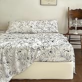 NSNLGSGC Boho Floral Sheets Queen, 18 inches Deep Pocket, 4-Pieces White and Black Coquette Cottagecore Leaf Flower Sheet Set, Soft Printed Botanical Shabby Chic Farmhouse Bed Sheets