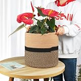 Tenn Well 30cm Indoor Plant Pot Basket with Liner Cotton Woven Storage Black view 7