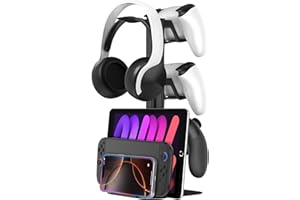 JDGPOKOO Aluminum Headphone Stand, Controller Holder & Headset Holder for Gaming Desk Accessories, Headphone and Controller Stand, Universal Storage Organizer for PC Earphone Accessories/Switch 2/Pro