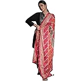 Exotic India Phulkari Embroidered Dupatta from Punjab with Mirrors and Gota Patti Border - Art Silk