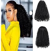 MARJITALER Ponytail Extension for Black Women,14Inch Drawstring Curly Ponytail Extension,Synthetic Short Afro Kinky Curly Ponytail Extensions HairPiece for Daily Use (1B, 14Inch)