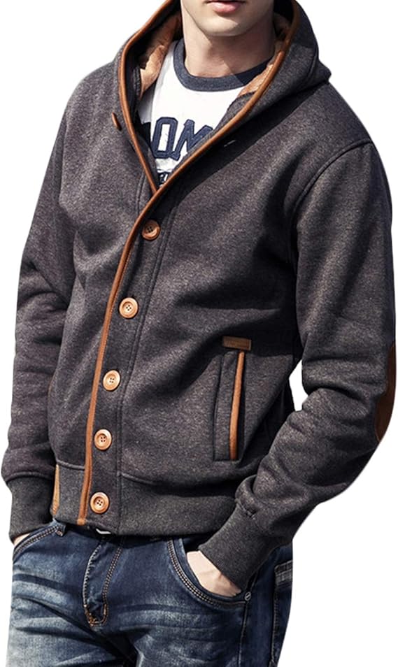 Amazon パーカー メンズ ボタン スウェット コート 厚手 裏起毛 トップス 無地 長袖 服 メンズ 秋 冬 春 トレーナー パーカー 通販