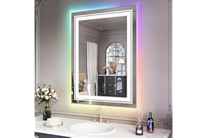 Snowdool LED Mirror for Bathroom, 20"X28" with 8 RGB Backlit +3 Front Lit (Adjustable Individually), Anti-Fog, Lighted Bathroom Vanity Mirror for Wall, Shatterproof, Memory Function, Tempered Glass