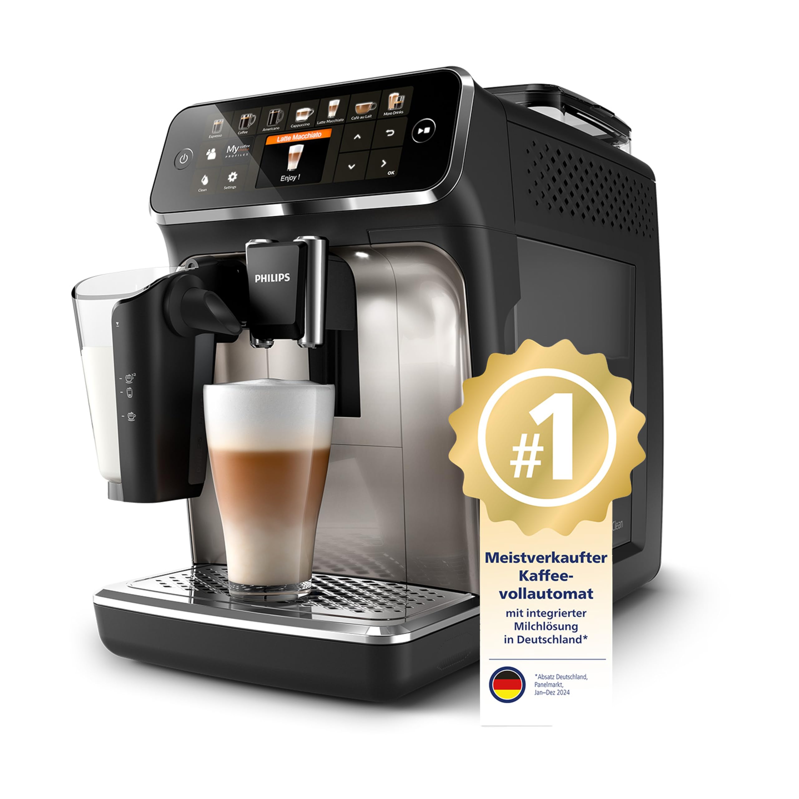 PHILIPS Serie 5400 Kaffeevollautomat - LatteGo, 12 Getränke, Milchaufschäumer, Touchscreen, 4 Profile, Chrom-Finish (EP5447/90) 2