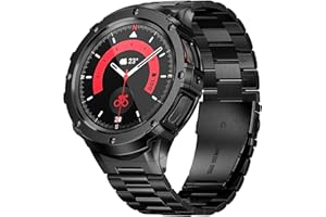 SUPLINK Stainless Steel Case and Band Compatible with Samsung Galaxy Watch 7 Band 44mm, Rugged Protective Case Metal Bands for Galaxy Watch 7 Men,Black