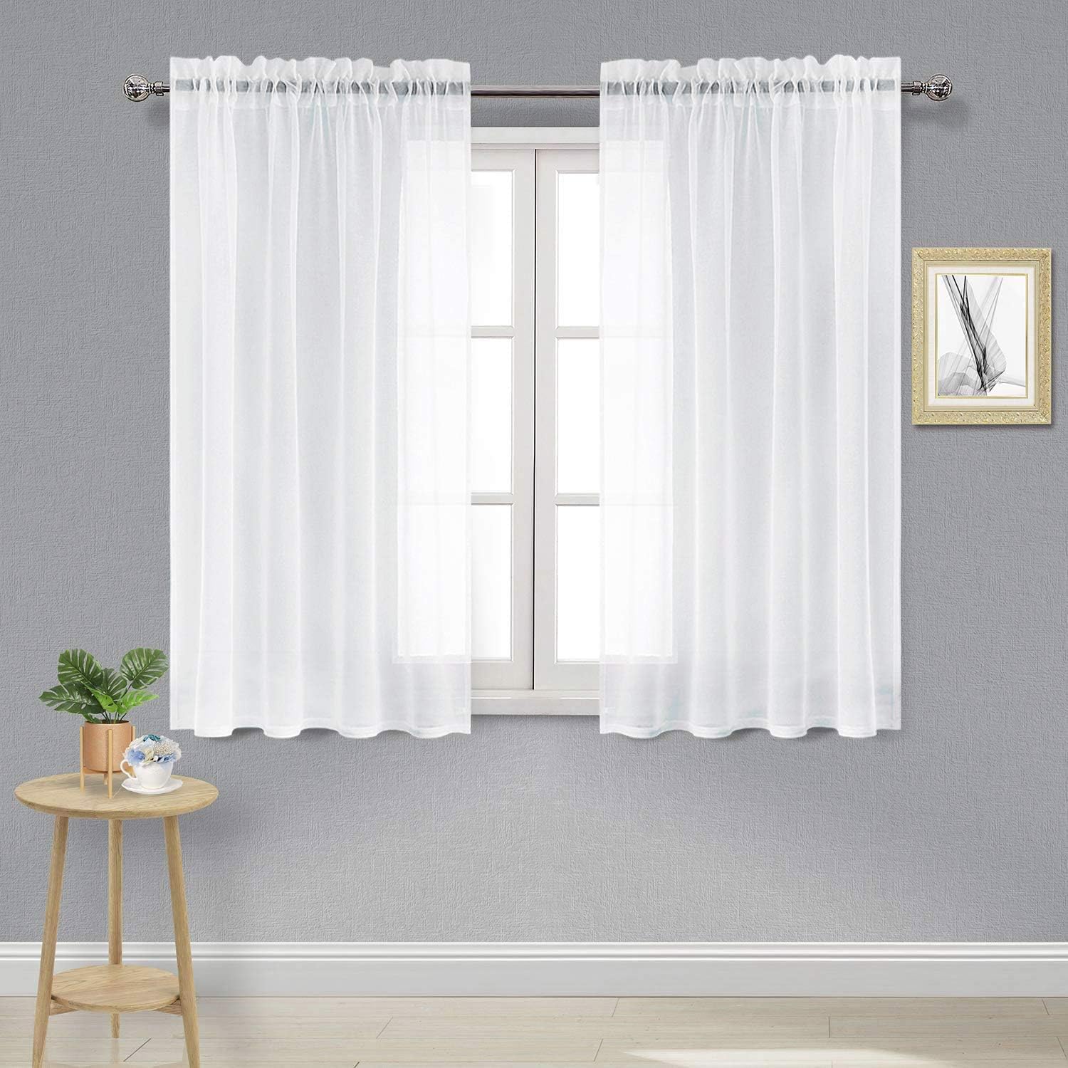 Window Treatments - DWCN White Sheer Curtains Semi Transparent Voile Rod Pocket Curtains for Bedroom and Living Room, 52 x 54 inches Long, Set of 2 Panels