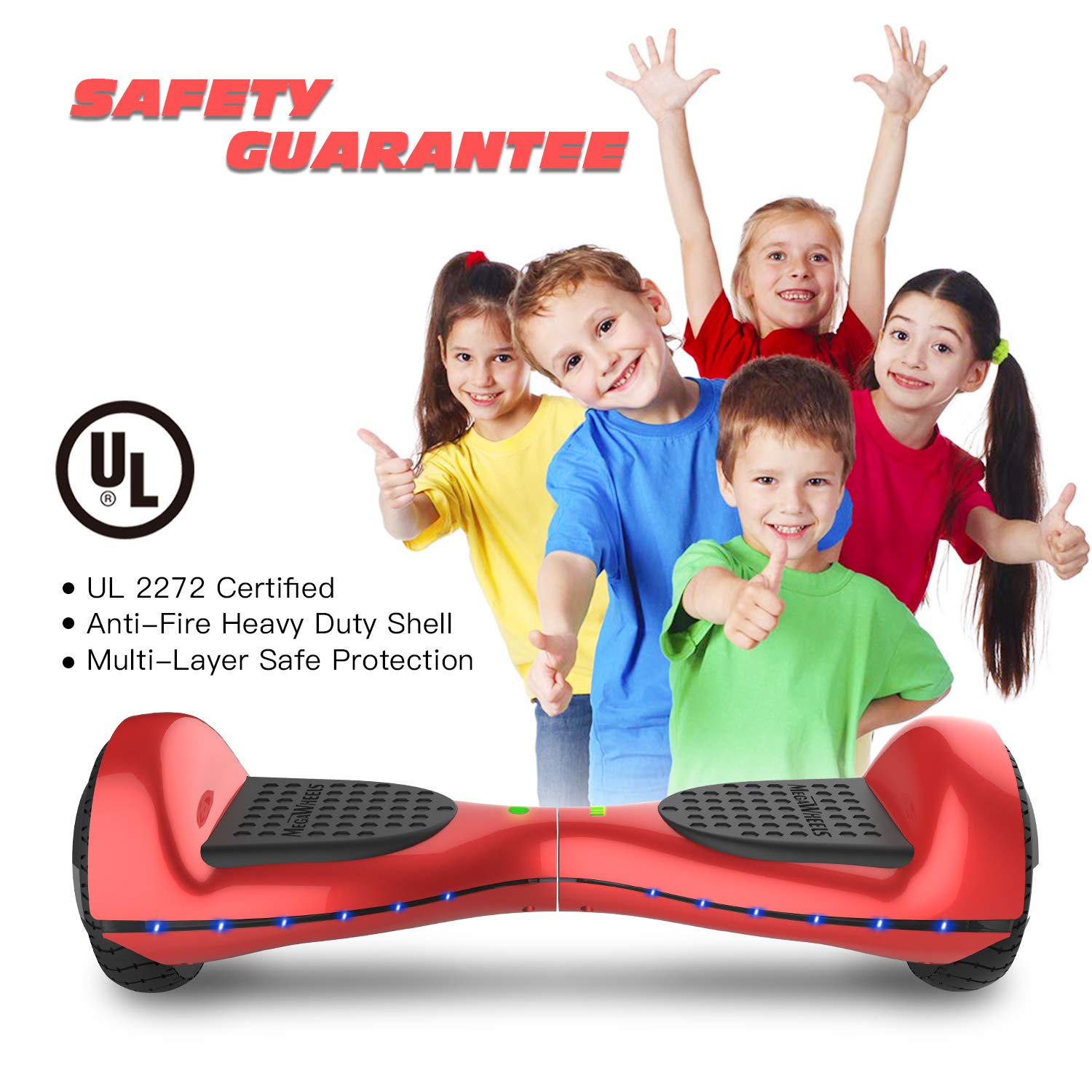 MEGAWHEELS Smart Hoverboard - UL Certified Safety Battery, Build-in Bluetooth Speaker & Led Lights Self-Balancing Hover Board