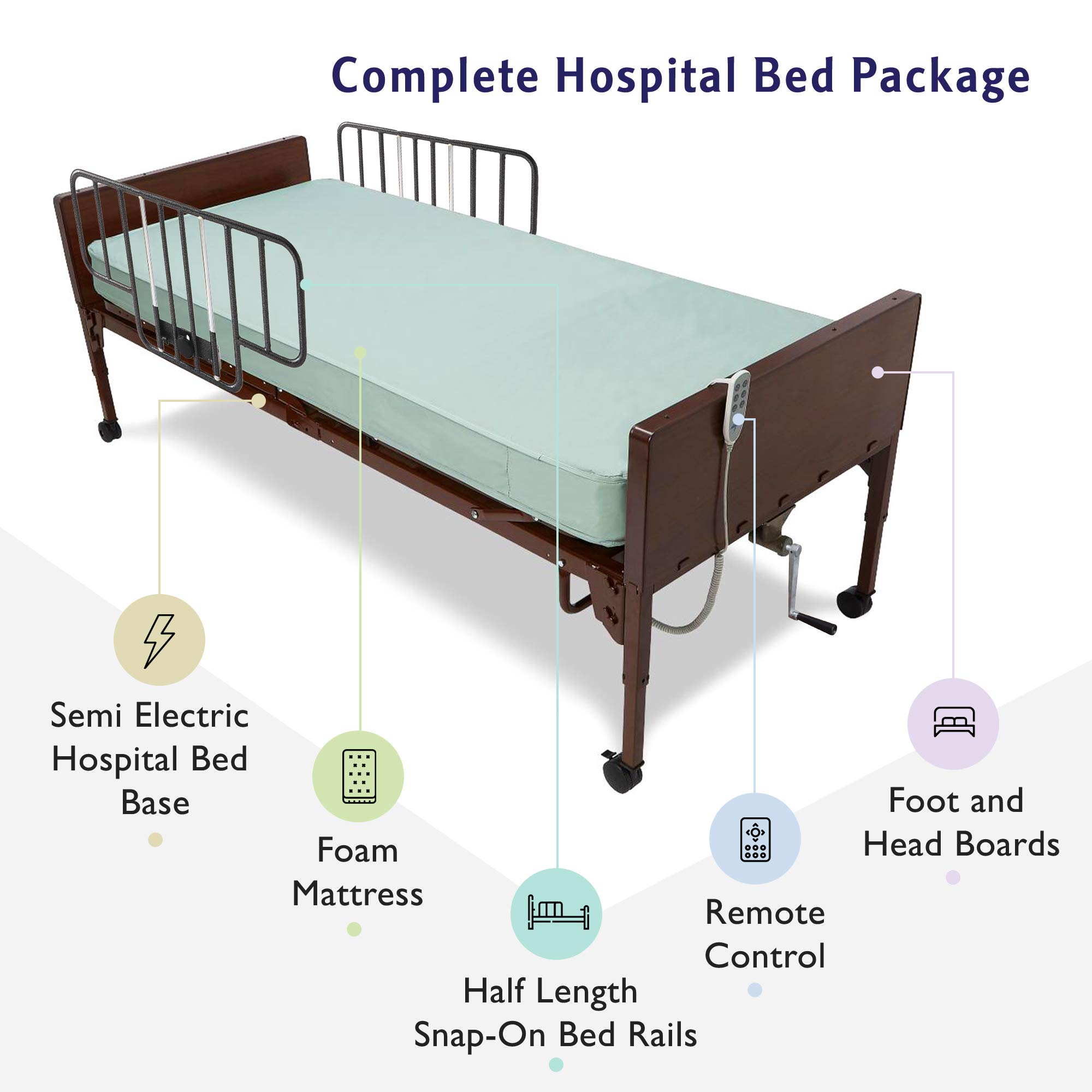 Semi Electric Hospital Bed With Premium Foam Mattress And Half Rails Included For Home Care Use And Medical Facilities Fully Adjustable Easy Transport Casters Remote 80 X 36 Buy