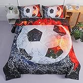 Roscloud Sports Soccer Ball Comforter Sets Twin Size Bed Set- 2PC Ice Flame Galaxy Soccer Boys Quilt Bedspread Bedding Set（Comforter x 1 Pillowcases x 1）