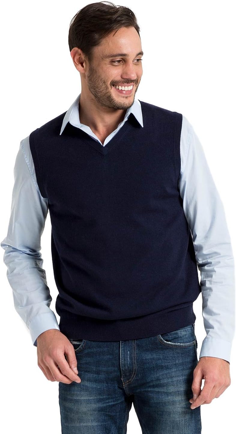 Woolovers Mens Cashmere Merino V Neck Tank Top Sleeveless Sweater Knitted Slipover S, M, L, XL, XXL