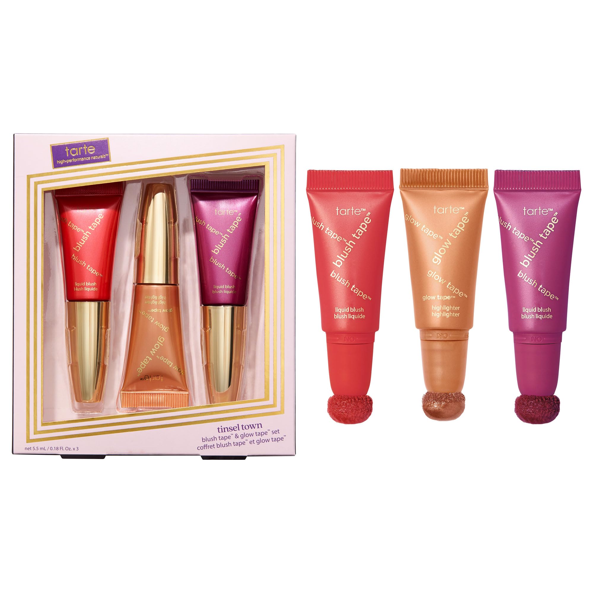 tarte blush tape & glow tape trio set – Blush & Highlighter Duo with Buildable Mineral Pigments & Shea Butter for Hydrating Radiant Cheek Glow, Vegan & Cruelty-Free, travel size, berries
