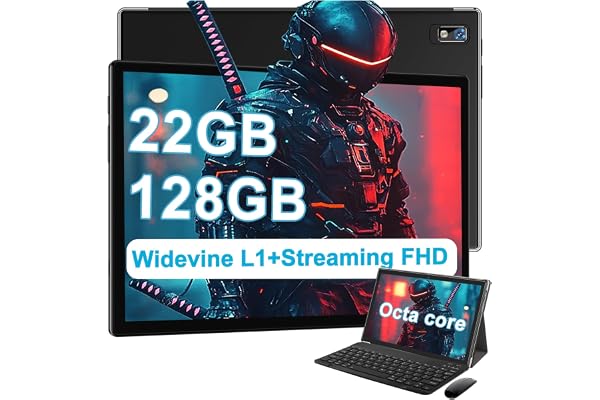 2026 Tablet 10 Inch Tablets PC with 22GB RAM 128GB ROM 1TB Expand, Octa-Core Android 14 Tablet with Keyboard Mouse, 8000mAh Battery, HD IPS Display, GPS, Widevine L1, Split Screen, Metal Body -Black