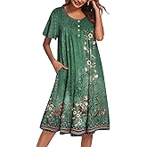 Ekouaer Nightgowns for Women Short Sleeve House Dress with Pockets Floral Print Mumu Dress