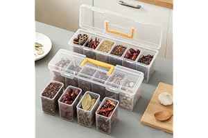 7Pcs(1 Large + 6 Small) Compartmentalized Storage Boxes Set - Sealed Seasoning Spice Container with Lid & Handle for Kitchen 