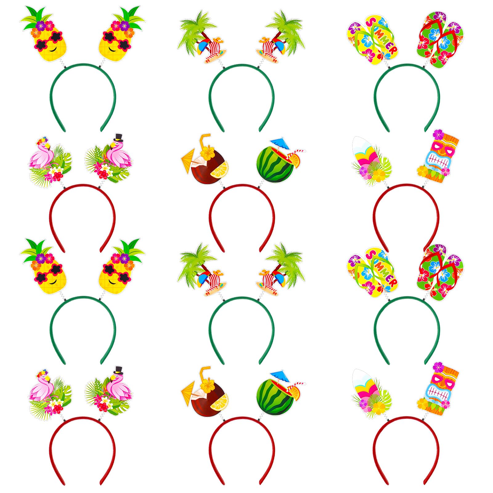 oneant 12 Pcs Hawaiian Party Headband Felt Luau Head Boppers Tropical Fruit Decorations Pineapple Flamingo Palm Tree Supplies for Summer Beach Party Favors and Hair Accessories