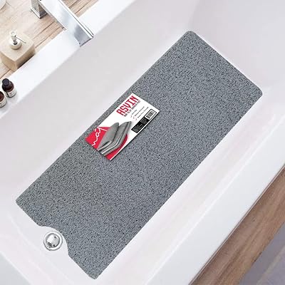 Asvin Extra Long Shower Mat 40x120cm Grey Anti Slip Loofah Rubber OEKO-TEX