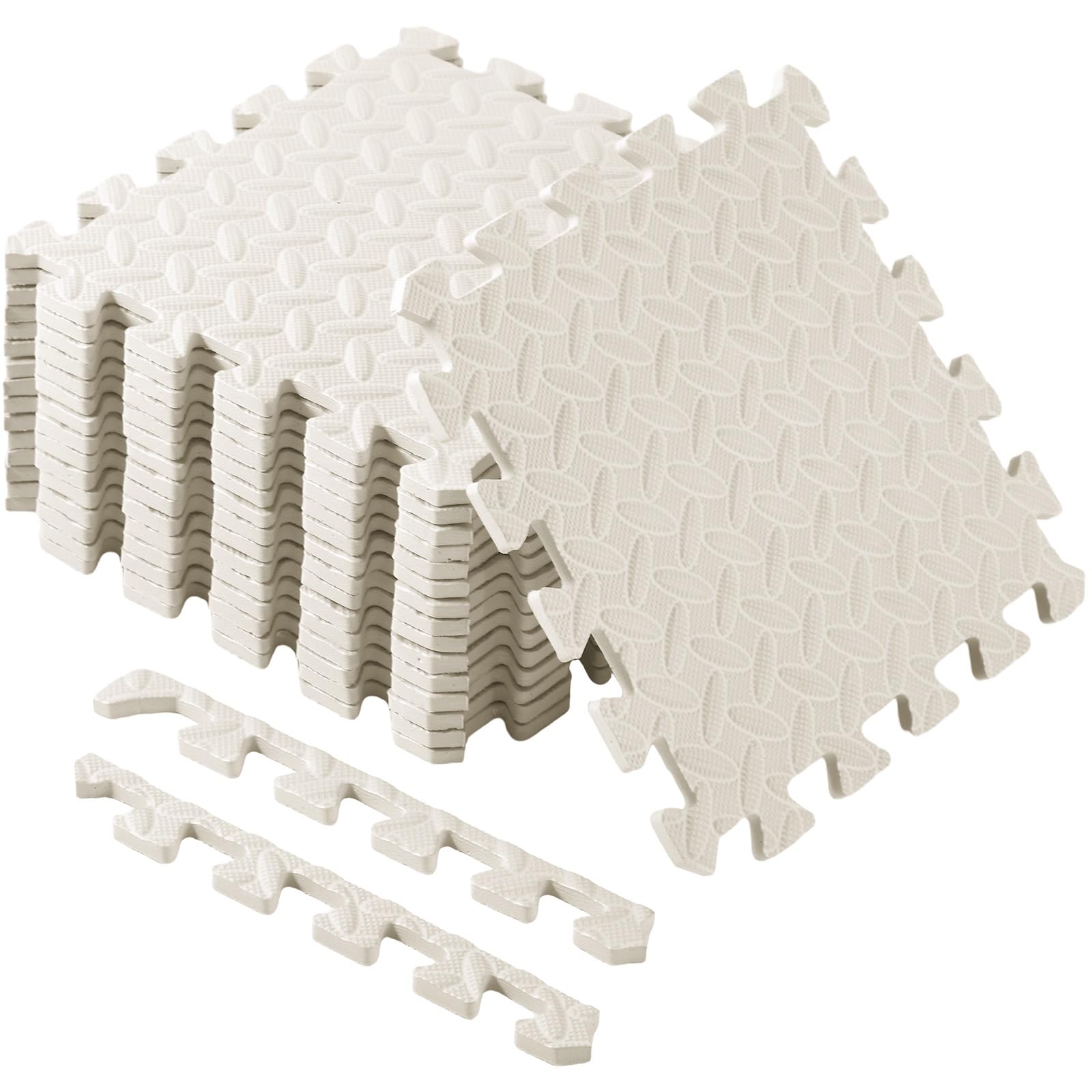 Photo 1 of Shihanee 16 Pcs Foam Floor Baby Tiles 11.81 x 11.81 inches Foam Floor Mats Play Mats Bulk with Borders Interlocking for Kids Baby Playroom Nursery Gym?White?