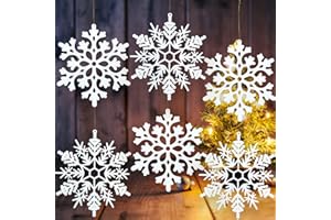KOCKUU 6pcs Large White Snowflakes Ornaments 12” Big Plastic Glitter Snowflake for Winter Indoor Outdoor Christmas Tree Window Room Decorations Giant Craft Snowflakes