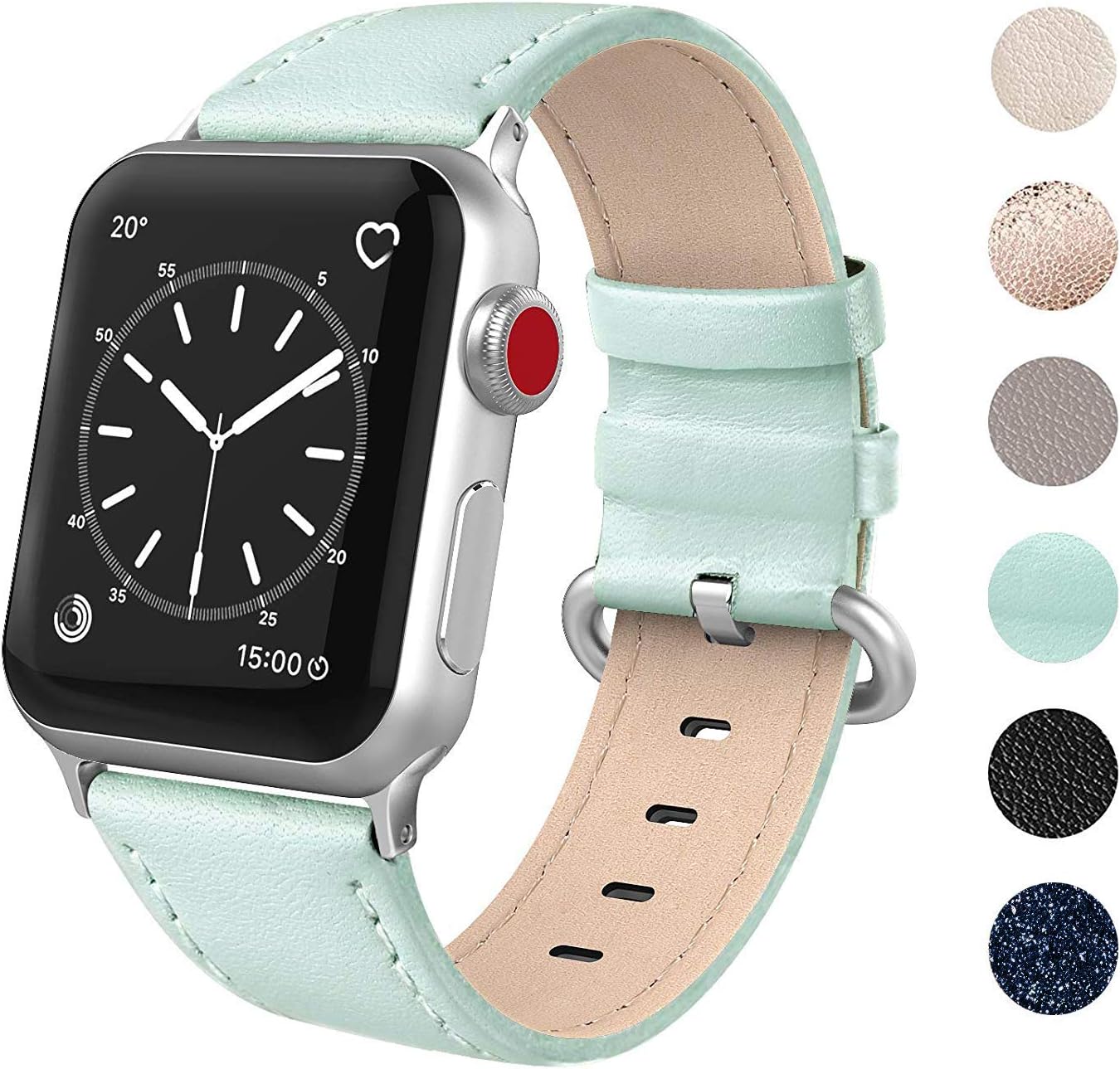 SWEES Leather Band Compatible for iWatch 38mm 40mm, Genuine Leather Soft Strap Compatible iWatch Series 5 Series 4 Series 3 Series 2 Series 1, Sports & Edition Women, Light Mint