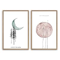 SIGNWIN Framed Canvas Print Wall Art Love By The Moon and Livin' In The Sunlight Inspirational Quotes Watercolor Minimalism Relax/Calm for Living Room, Bedroom, Office - 16