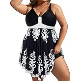 Hanna Nikole Womens Plus Size Swim Dress Swimsuit One Piece Tummy Control Bathing Suit Flowy Body Shaping Swimwear