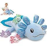 MaoGoLan 4 Pcs Giant Axolotl Stuffed Animal with Babies, 33" Blue Axolotl Plush Toy Set for Kid Girl Boy, Soft Salamander Plush Pillow Stuffed Animal for Valentines Birthday Gift Baby Shower Decor