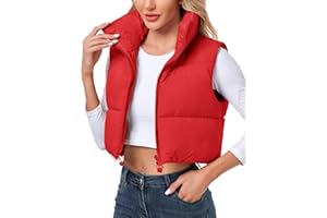 Polu Women's Cropped Puffer Vest Jacket Sleeveless Winter High Stand Collar Lightweight Vest for Women with Zip Gilet