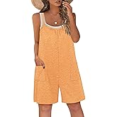 Vigorics Casual Rompers for Women Summer 2025 Sleeveless Adjustable Strap Shorts Jumpsuits Stretchy Romper with Pockets