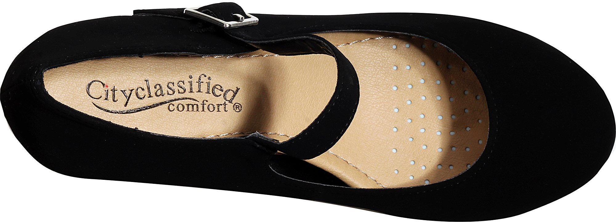 City Classified Women's Mary Jane Strappy Wedge Platform Sandal (8 B(M) US, Black Nubuck) - Image 4