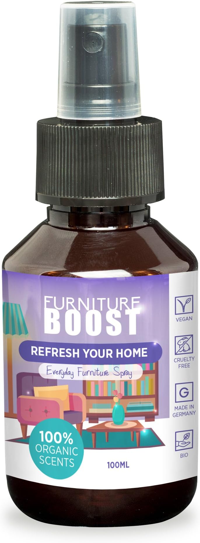 Odour Eliminator by Furniture Boost I 100 ml I Anti-Bacterial Spray I Natural Lavender Scent for Old Furniture I Formulated Using Blend of Natural and Organic Ingredients