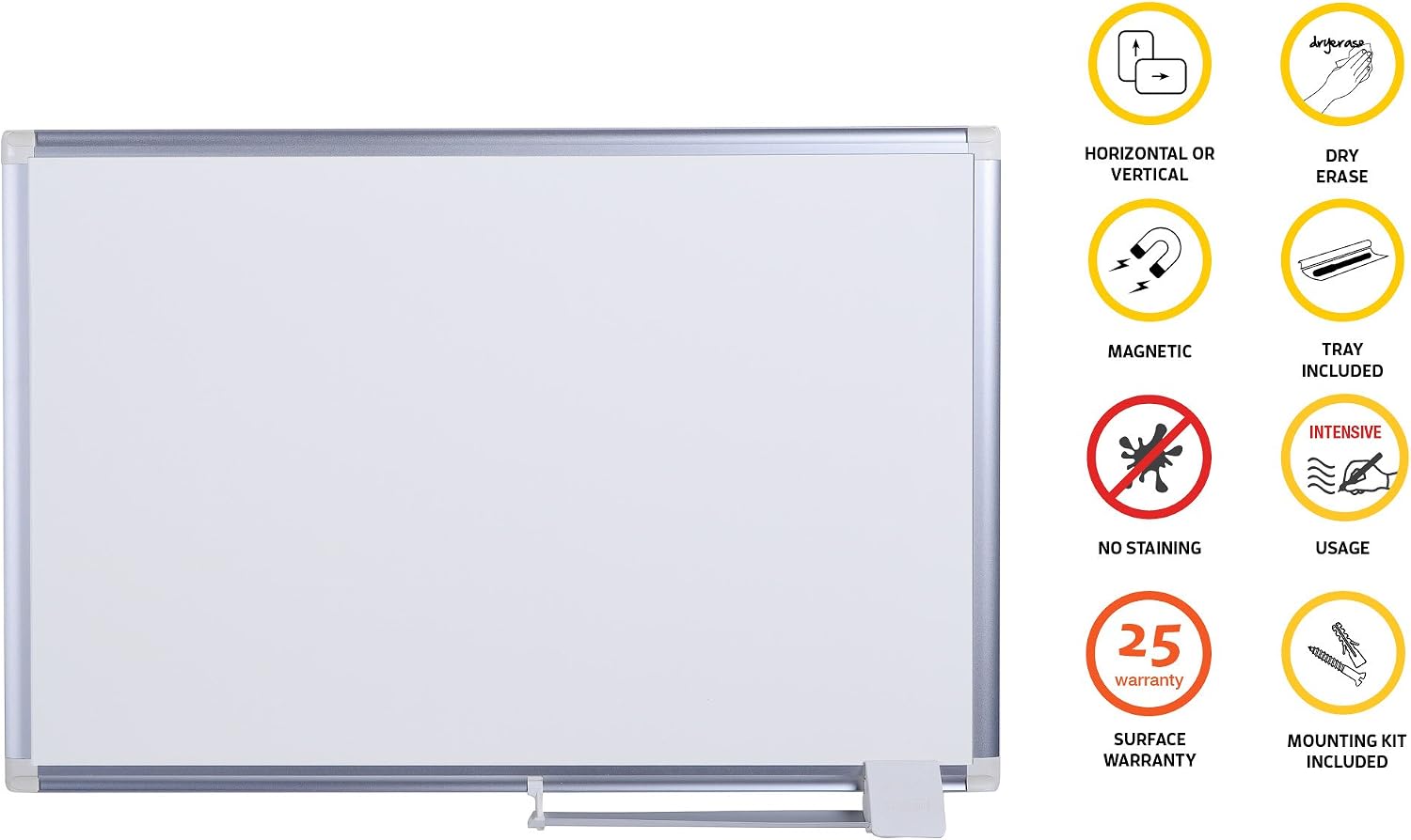 Bi-Office New Generation A9 Magnetic Whiteboard - 1200 x 900 mm, Ceramic Surface, Aluminium Frame, 120x90 cm - Image 3